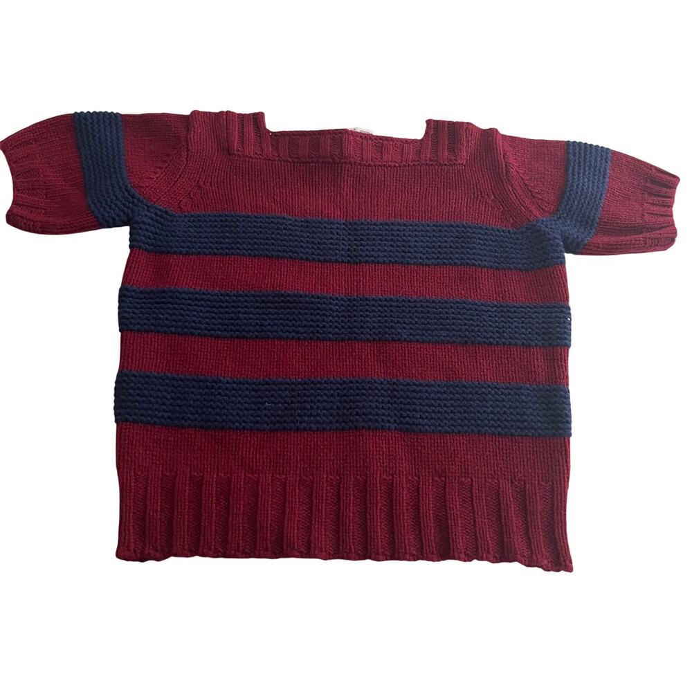 Bonpoint Girls Merino Wool Striped Sweater 8Y Burgundy Navy Nautical Preppy NWT